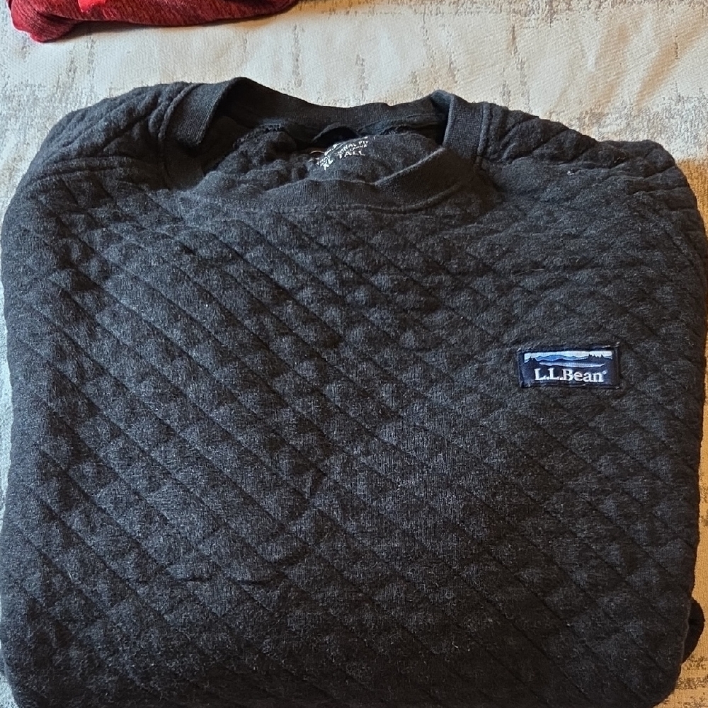 L.L. Bean Black Crewneck Quilted Sweater